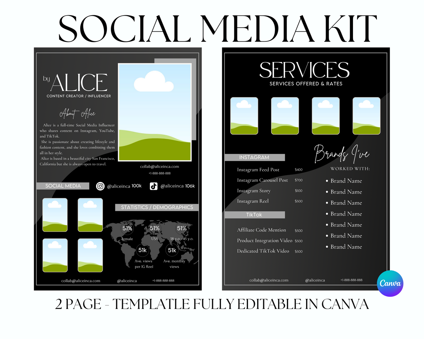 Black, White, & Grey Social Media Kit Template