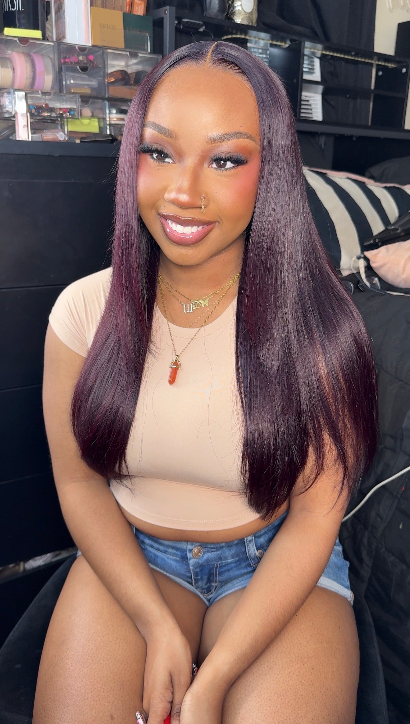Glueless 7x5 22 Inch Black Cherry Straight Wig