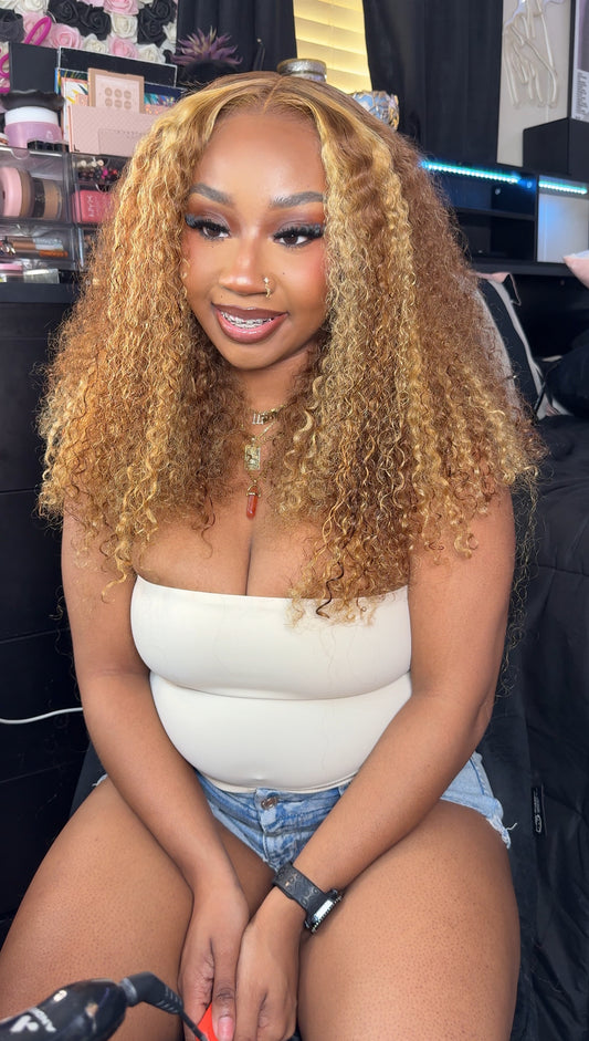 KissLove Glueless 6x4.5 16 Inch Highlight Kinky Curly Wig