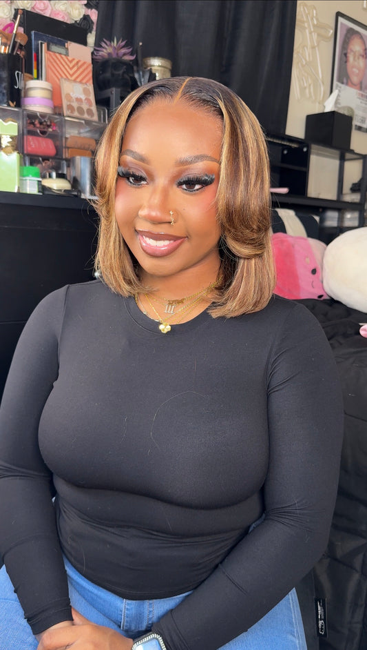 Glueless 5x5 10 Inch Layered Highlight Straight Bob Wig