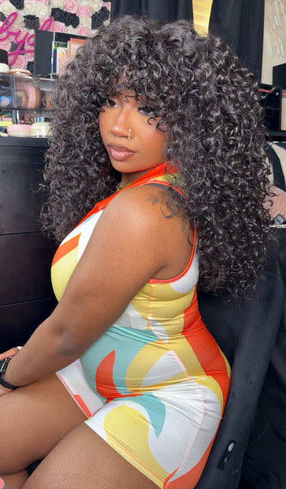 Frodio 20 Inch Curly Bang Wig